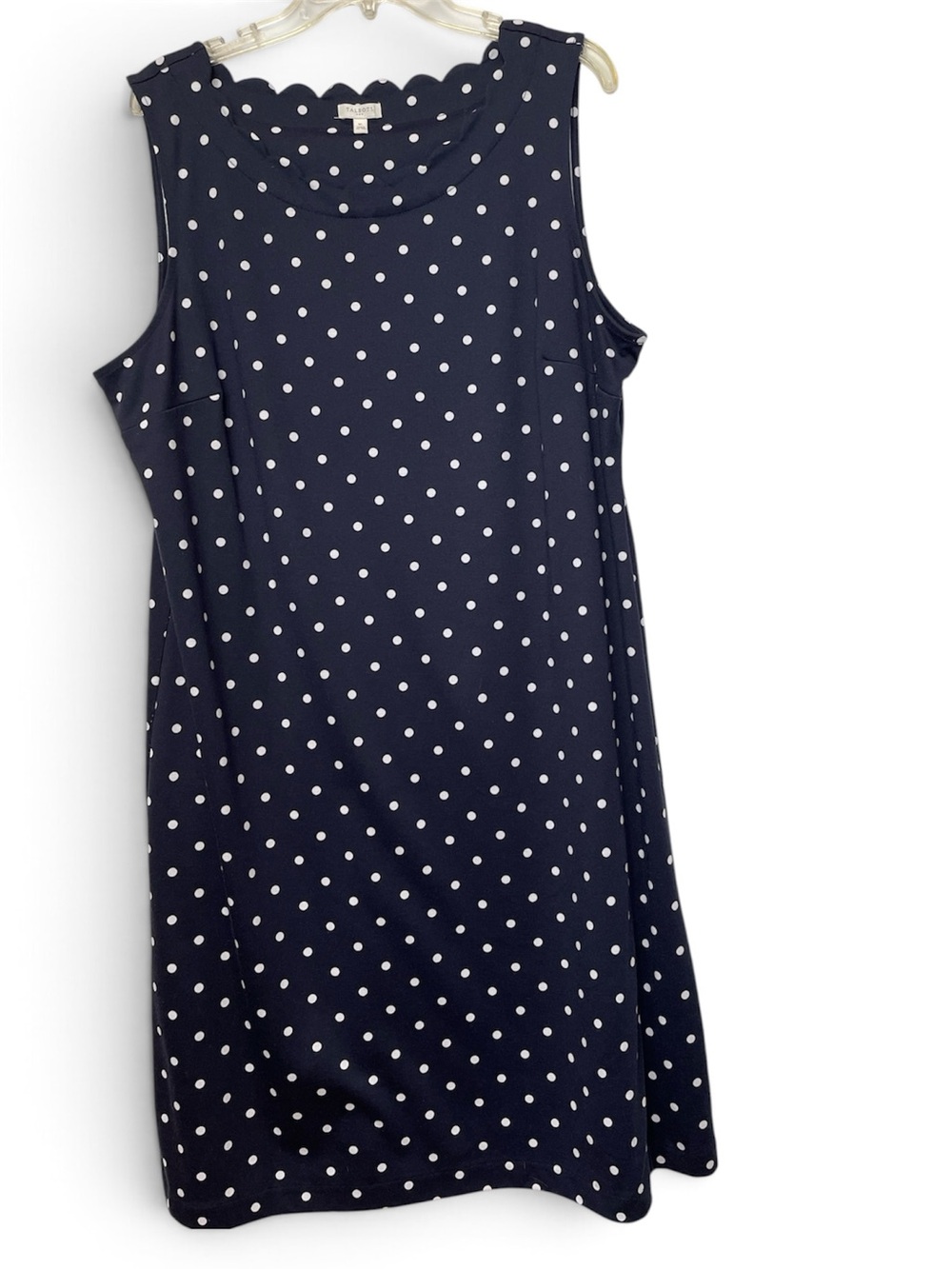 Talbots Navy White Polka Dot Scalloped Neckline Sleeveless Midi Dress